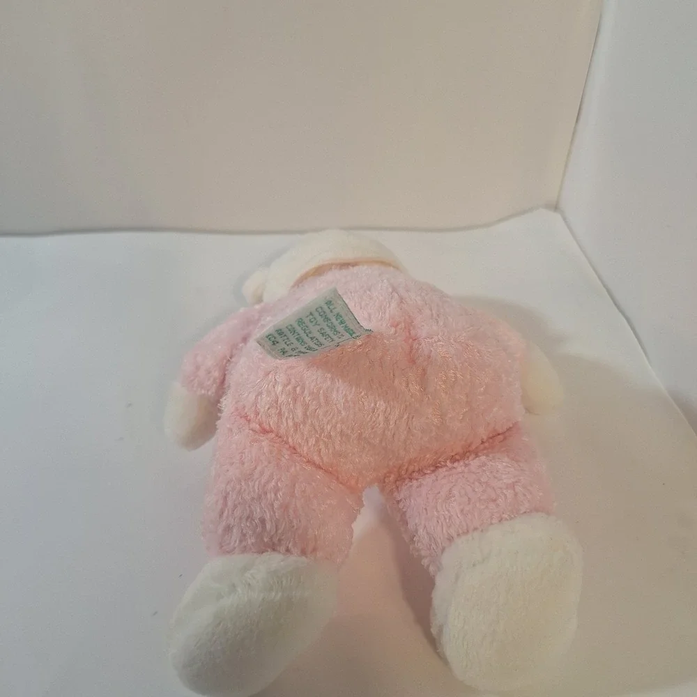 Vintage Russ Baby DROWSY Plush‎ Pink White Teddy Bear Rattle Stuffed Toy Lovey
